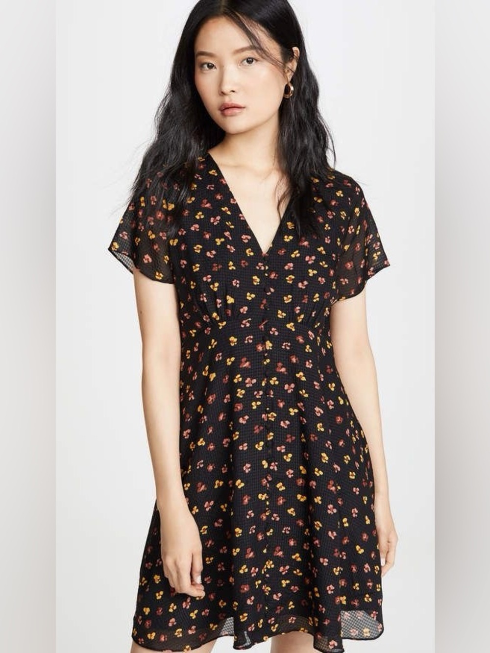 Madewell 100% Silk Floral Mini Dress Size 0 | Black Fall Floral Fit & Flare